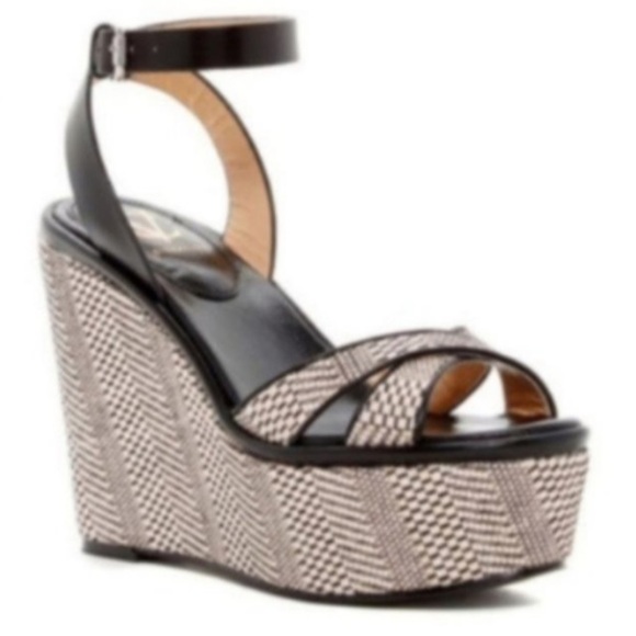 Vince Camuto Womens Black Tan Leather Open Toe Wedge Platform Sandals Sz 8.5 New - Picture 1 of 11